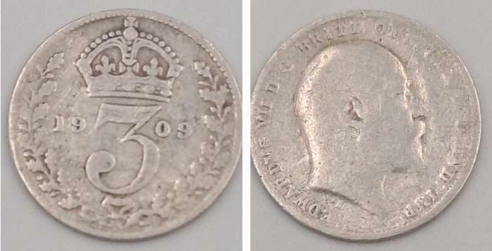 1909 United Kingdom Silver 3 Pence - Edward VII-Circulated