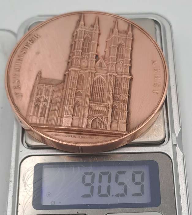 Rare!!!  1856 WESTMINSTER ABBEY Bronze Medal by Wiener -59mm