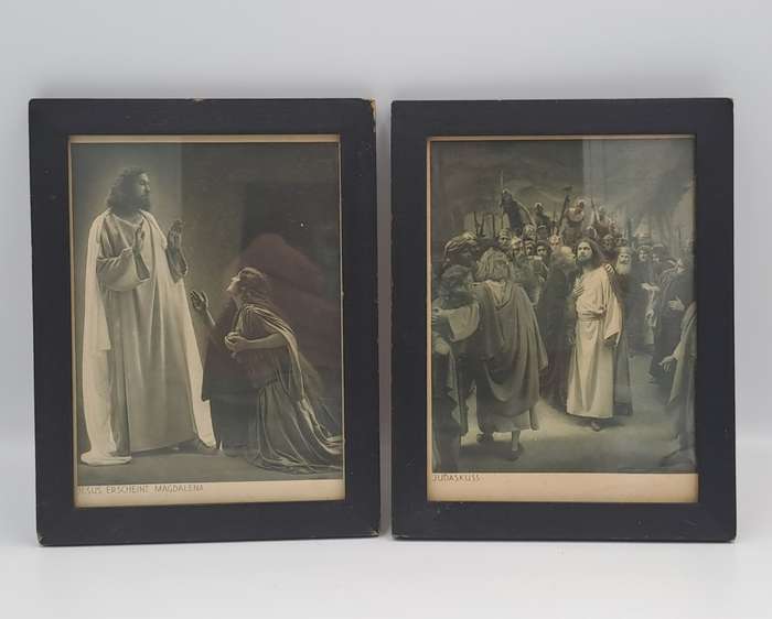 2 very old Framed Prints Jesus Erscheint Magdalena and Judaskuss