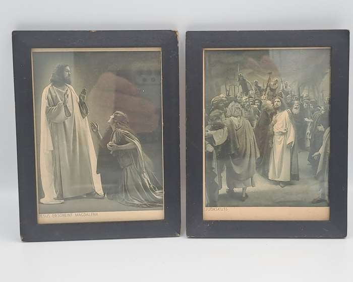 2 very old Framed Prints Jesus Erscheint Magdalena and Judaskuss
