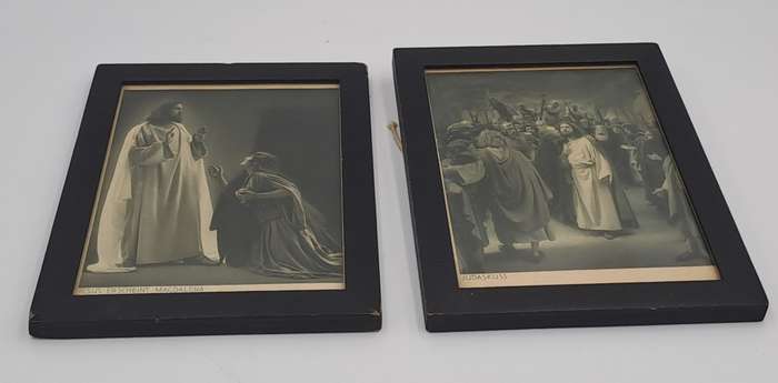 2 very old Framed Prints Jesus Erscheint Magdalena and Judaskuss