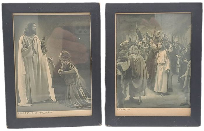 2 very old Framed Prints Jesus Erscheint Magdalena and Judaskuss