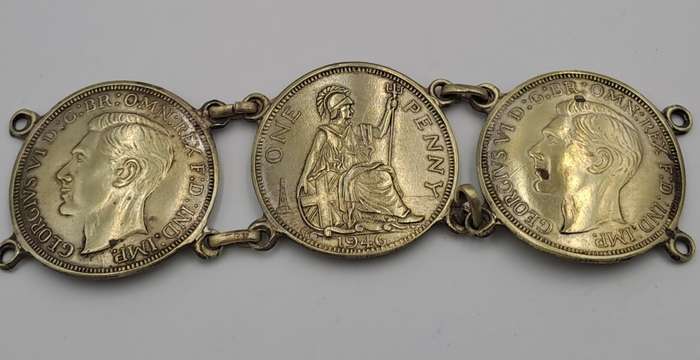 Part of a Vintage Bracelet with 1946 Pennies Cut In Half