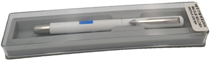 Parker Vector STD RB White Medium Blue G.B.X in case with Alpha Logo (Rollerball)