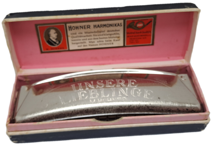 Vintage M.Hohner Harmonika UNSERE LIEBLINGE in Original Box.32 Holes