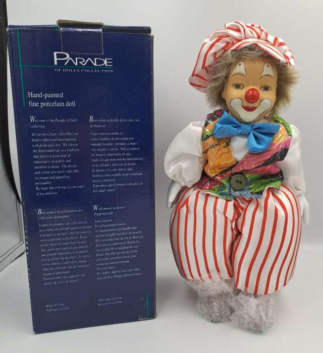 Vintage Hand-Painted Fine Porcelain Doll-Circus Clown - Parade of Dolls Collection -boxed.