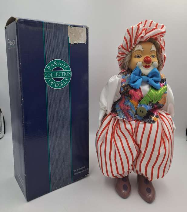 Vintage Hand-Painted Fine Porcelain Doll-Circus Clown - Parade of Dolls Collection -boxed.