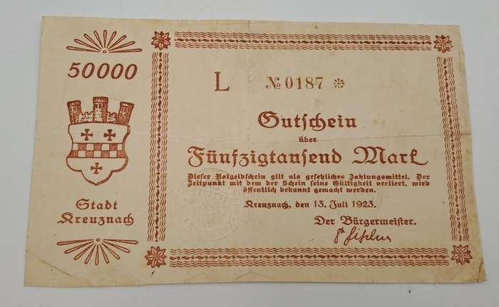 1923   july 13, Germany 50,000 Mark -Kreuznach City-
