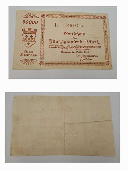 1923   july 13, Germany 50,000 Mark -Kreuznach City-