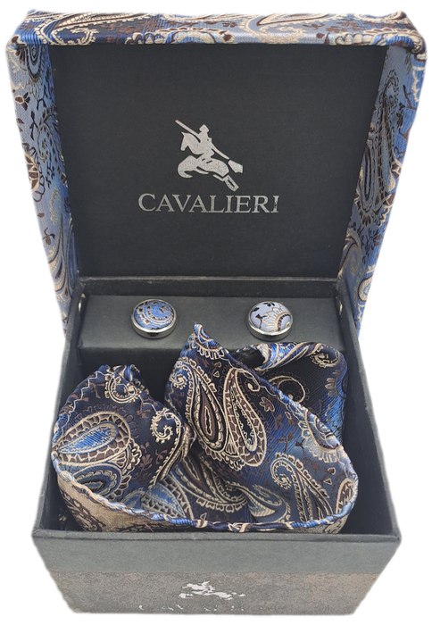 Vintage Cavalieri Cufflinks and Pocket Square Gift set -The Tie is Missing