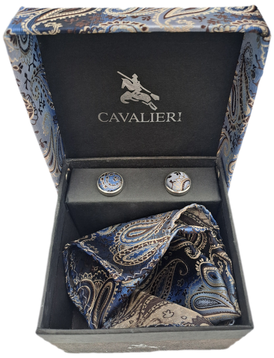 Vintage Cavalieri Cufflinks and Pocket Square Gift set -The Tie is Missing