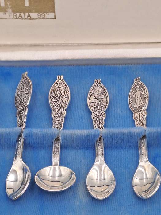 Vintage MP Prata 99 Silverplate Demitassee 7pc  Spoon Set-Boxed