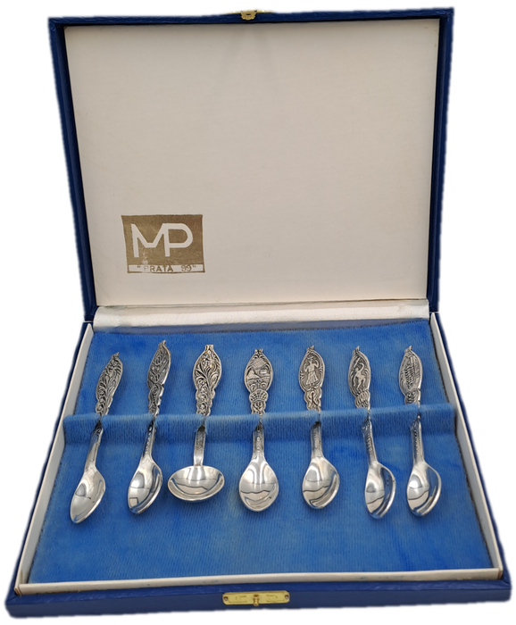 Vintage MP Prata 99 Silverplate Demitassee 7pc  Spoon Set-Boxed