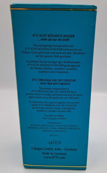 Original Kolnisch Wasser 4711 Eau de Cologne Original 200ml -full -seal broken in Box.