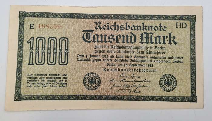 1922 Germany  1000 Mark Reichsbank note