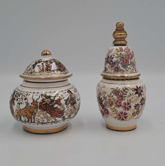 Vintage Greek perfume bottle and perfume ointment pot hand Painted.