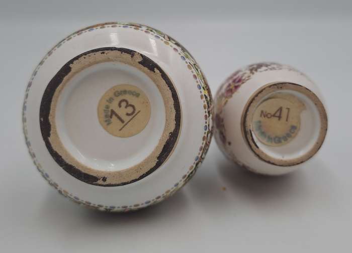 Vintage Greek perfume bottle and perfume ointment pot hand Painted.