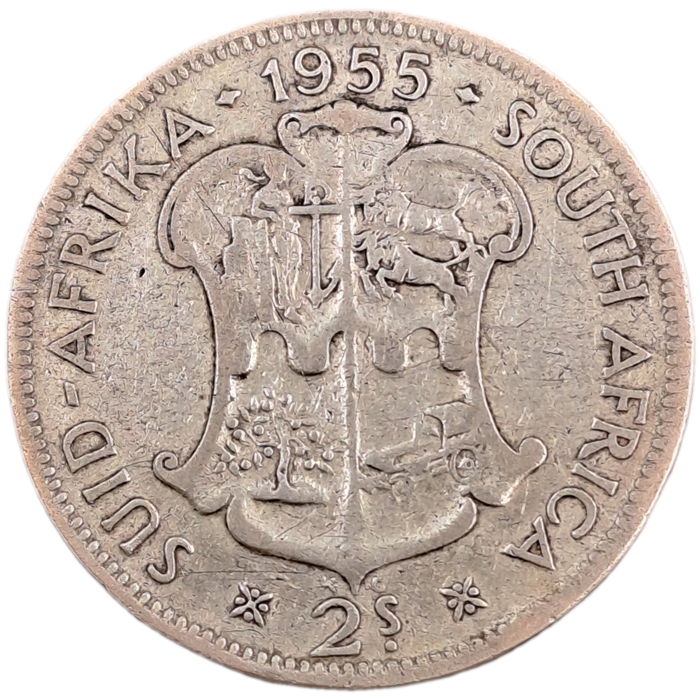 1955 South Africa Silver (.500) 2 Shillings - Elizabeth II 1st portrait