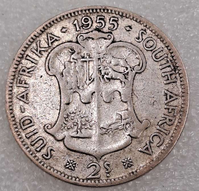 1955 South Africa Silver (.500) 2 Shillings - Elizabeth II 1st portrait