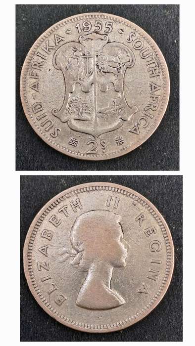 1955 South Africa Silver (.500) 2 Shillings - Elizabeth II 1st portrait