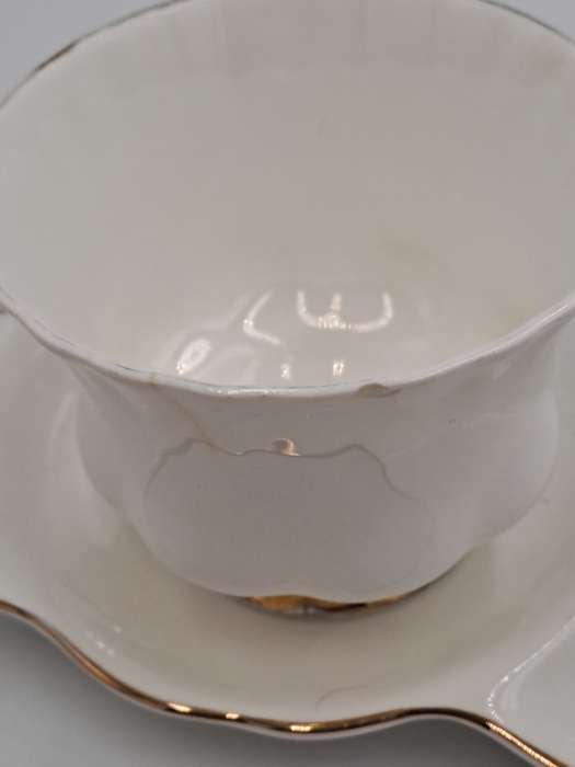 Vintage Royal Albert Tennis/Snack Set Val d`Or White and Gold trim (Cup has Chip and Hairline crack)