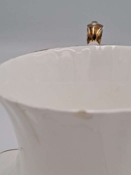 Vintage Royal Albert Tennis/Snack Set Val d`Or White and Gold trim (Cup has Chip and Hairline crack)