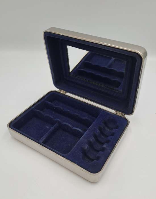 Vintage Silver Plated Jewlery Box Vanity travel Storage with inside mirror