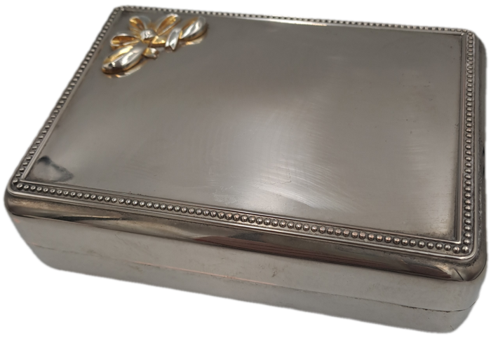 Vintage Silver Plated Jewlery Box Vanity travel Storage with inside mirror