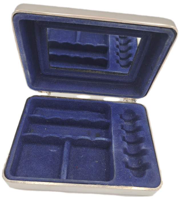Vintage Silver Plated Jewlery Box Vanity travel Storage with inside mirror