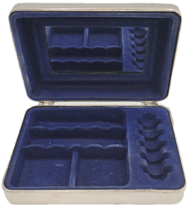 Vintage Silver Plated Jewlery Box Vanity travel Storage with inside mirror