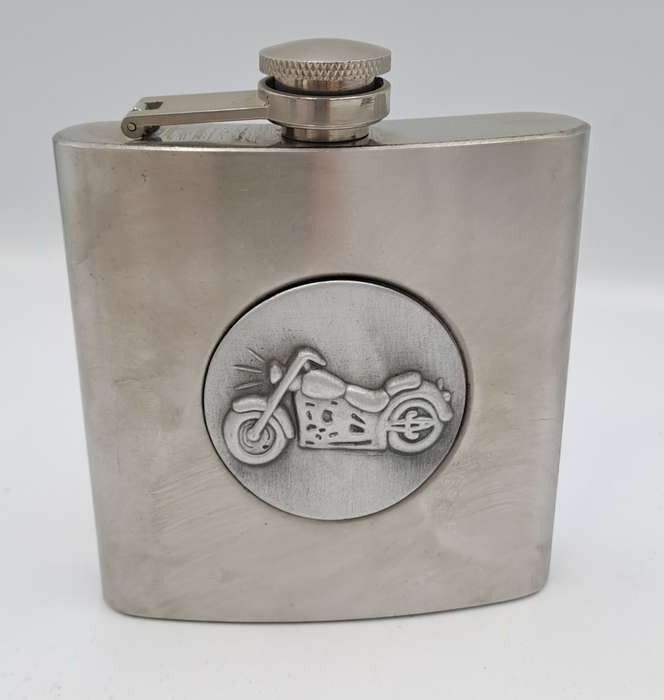 Vintage Tandy 6 Oz Hip Flask -Motorcycle skeleton