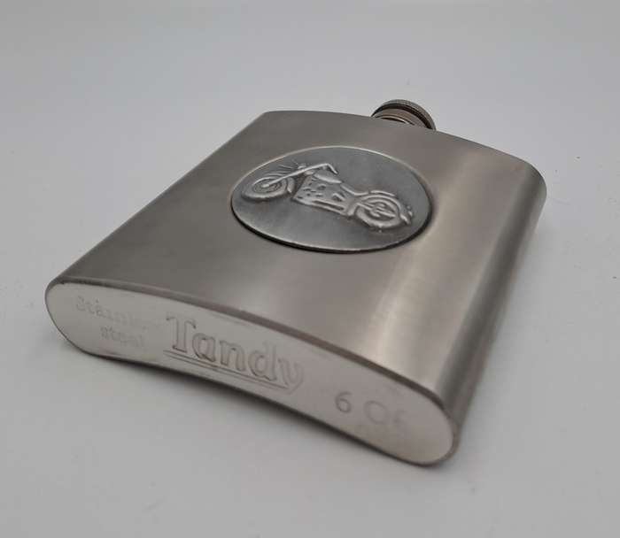 Vintage Tandy 6 Oz Hip Flask -Motorcycle skeleton