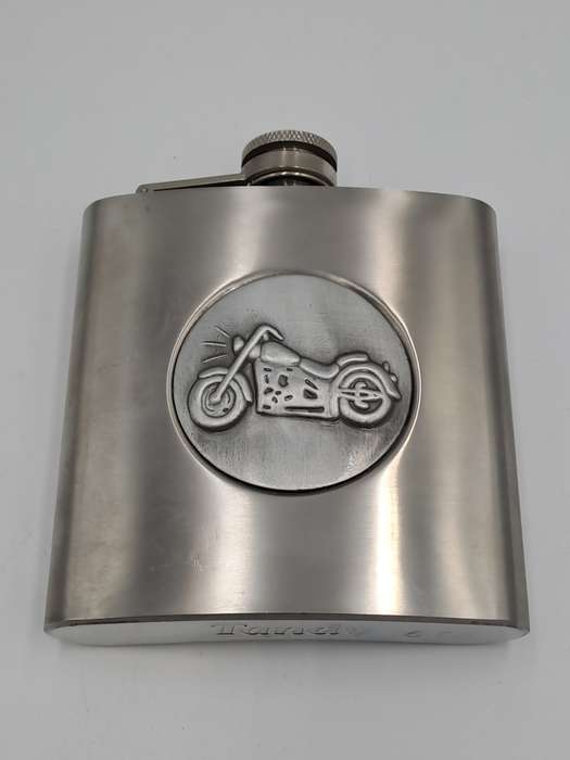Vintage Tandy 6 Oz Hip Flask -Motorcycle skeleton