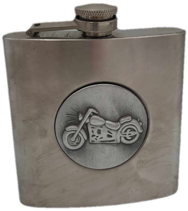 Vintage Tandy 6 Oz Hip Flask -Motorcycle skeleton