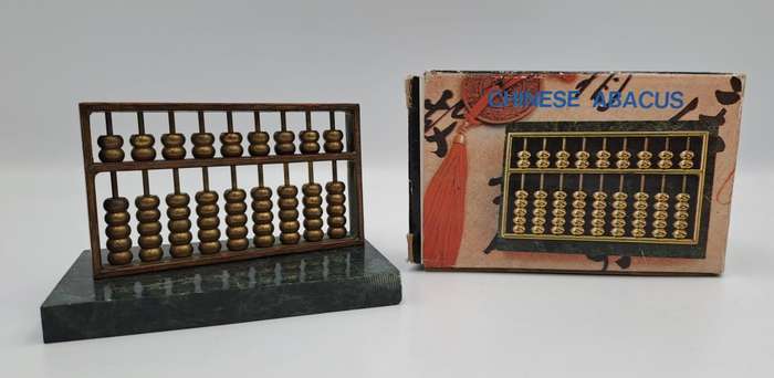 Metal Chinese Abacus   with instructions - Marble stand -Boxed 10cm x 6,5cm x 8cm
