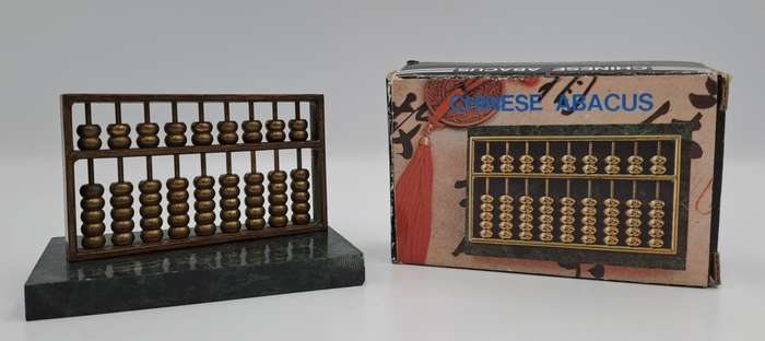 Metal Chinese Abacus   with instructions - Marble stand -Boxed 10cm x 6,5cm x 8cm