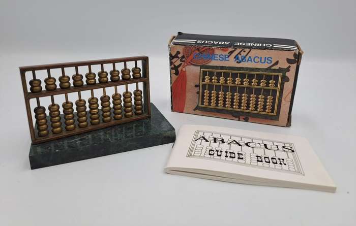 Metal Chinese Abacus   with instructions - Marble stand -Boxed 10cm x 6,5cm x 8cm