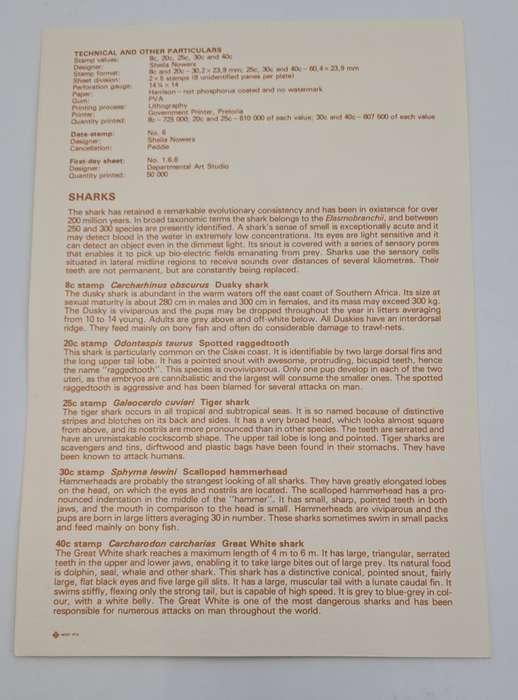 1983 Ciskei-Peddie- Ist day Cover and 1st Day Sheet - Sharks