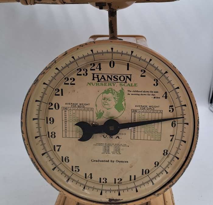 Antique Hanson Nursery (Baby) Scale with Original Bamboo Basket -Working