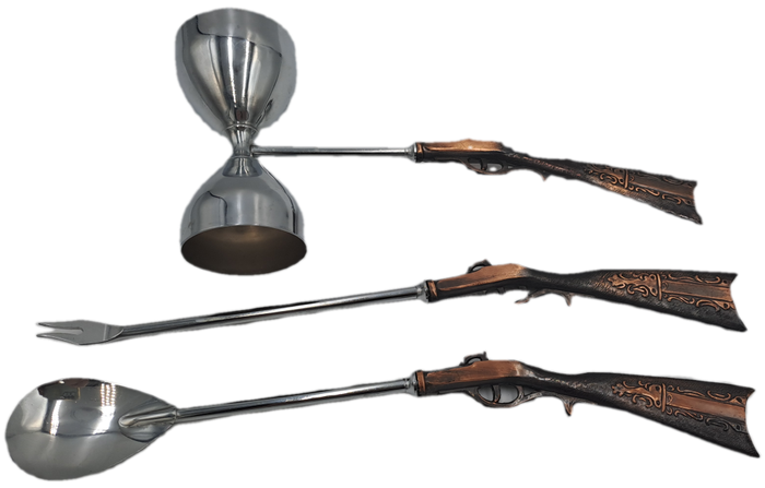 3pc Vintage 1960's Japan Rifle Bar Utensil set- The Rifle is Copper