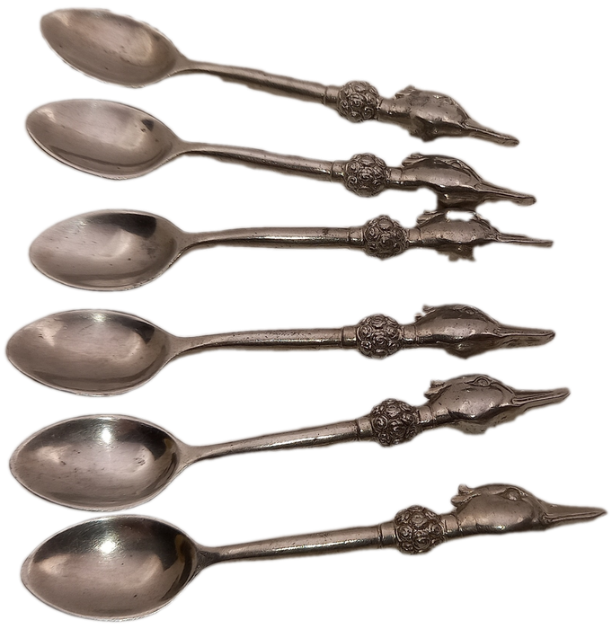 6 Collectable  JENNA CLIFFORD Pewter (500) Designer Detailed Spoons