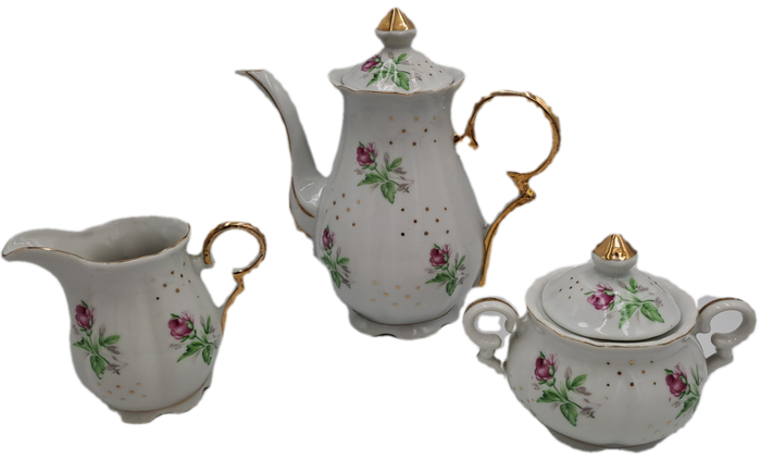 17 Pc Porcelain Teaset  Rose design - 1 cup was replaced with a different Pattern-Small Set