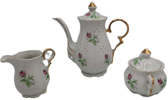 17 Pc Porcelain Teaset  Rose design - 1 cup was replaced with a different Pattern-Small Set