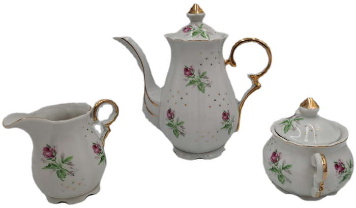 17 Pc Porcelain Teaset  Rose design - 1 cup was replaced with a different Pattern-Small Set