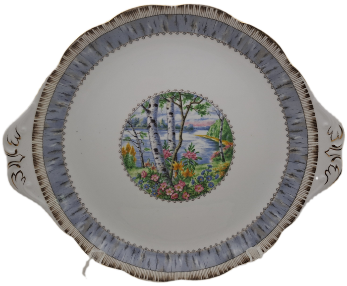 Vintage Royal Albert SILVER BIRCH Cake Plate  Bone China England 21mmx265mmx230mm
