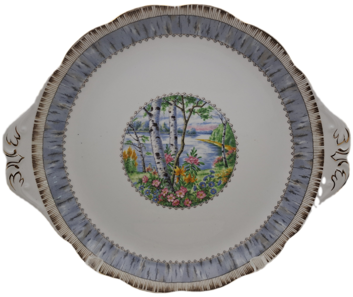 Vintage Royal Albert SILVER BIRCH Cake Plate  Bone China England 21mmx265mmx230mm