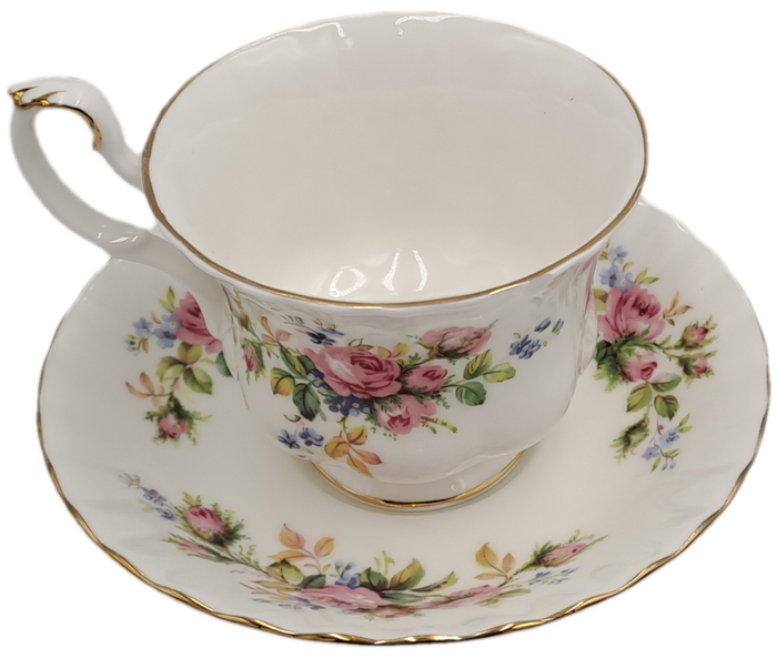 Vintage Royal Albert MOSS ROSE Tea Duo - Bone China - England-CHIPPED AND HAIRLINE CRACK
