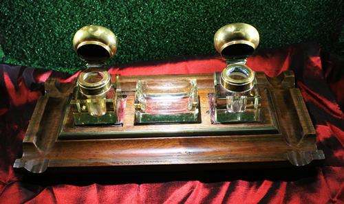 A  Antique Wooden Ink well set ..what a lovely Piece  373mm x 180mm see more