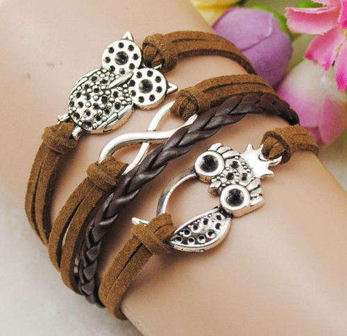 Infinity Owl Friendship Antique Leather Cute Charm Bracelet (143058132)