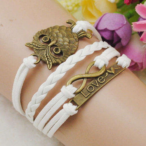 Infinity Owl Love Friendship Antique Leather Cute Charm Bracelet (141823858)